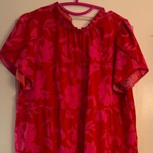 SHEIN Red and Hot Pink Floral Tiered Dress